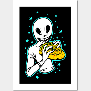 Alien Eating Pizza Posters and Art